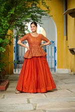 Thumbnail for Prazu Fashion Orange Fendy Silk Embroidered Designer Lehenga