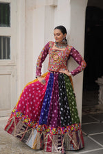Thumbnail for Prazu Fashion Multi Color Georgette With Kutchi Gamthi Work Lehenga For Navratri - Distacart