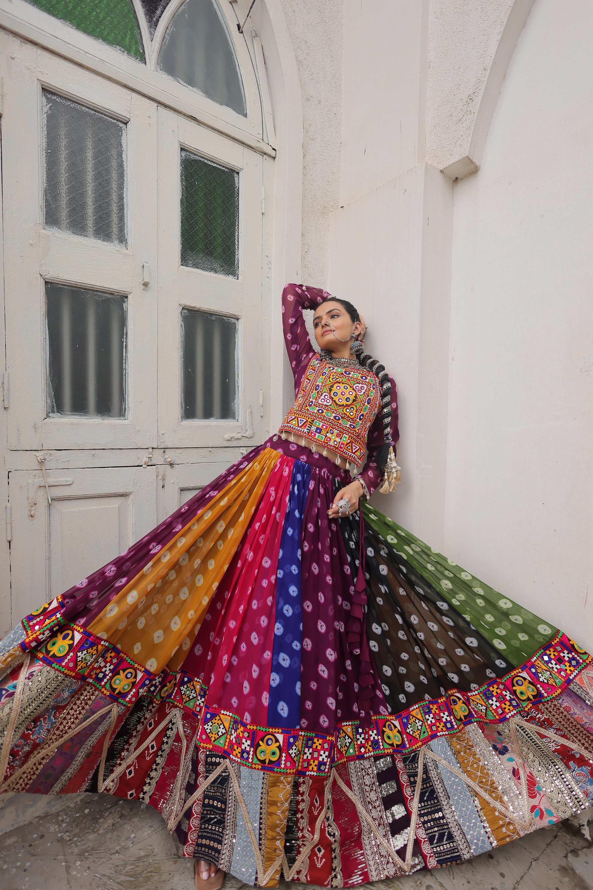 Prazu Fashion Multi Color Georgette With Kutchi Gamthi Work Lehenga For Navratri - Distacart