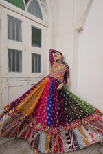 Thumbnail for Prazu Fashion Multi Color Georgette With Kutchi Gamthi Work Lehenga For Navratri - Distacart