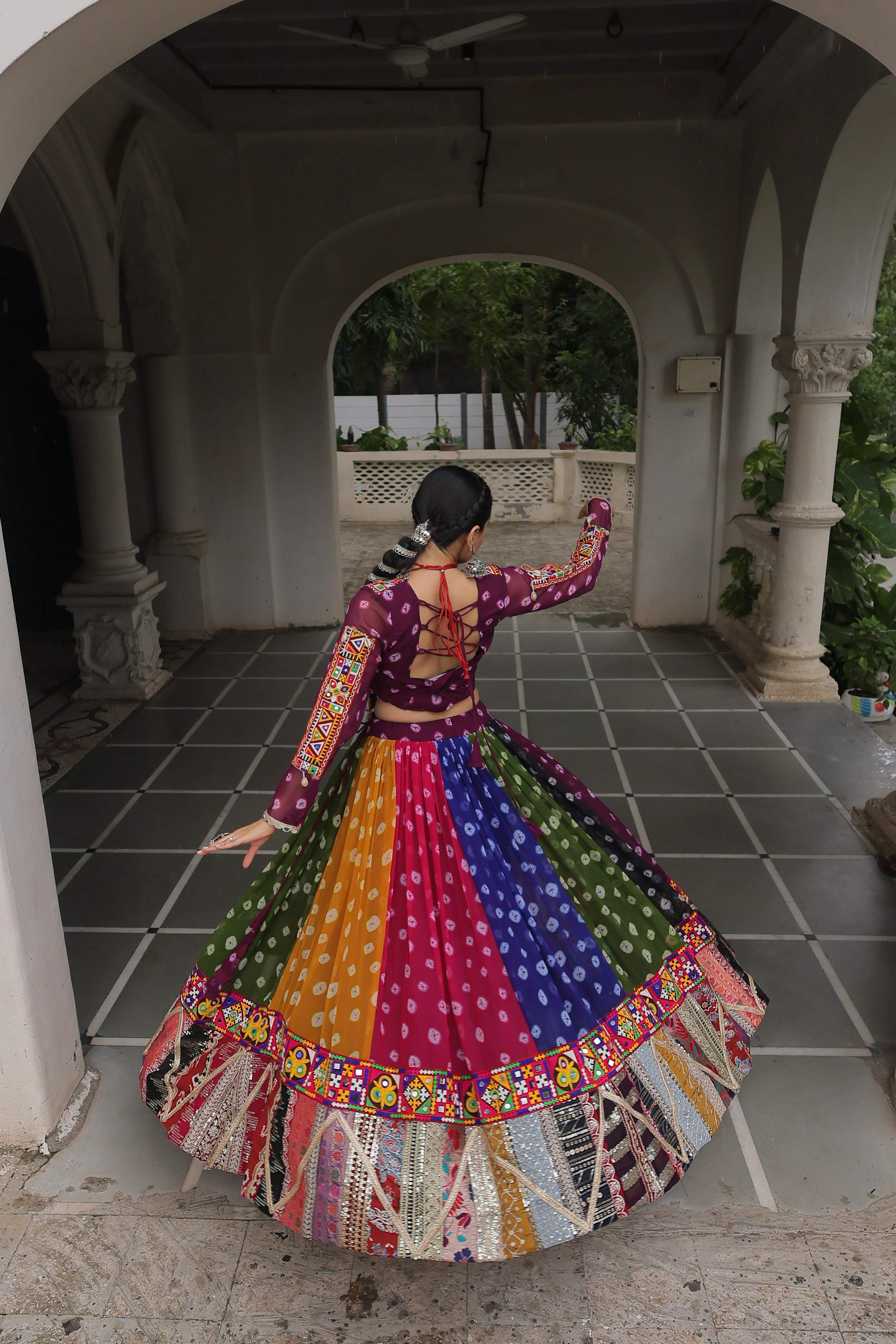 Prazu Fashion Multi Color Georgette With Kutchi Gamthi Work Lehenga For Navratri - Distacart