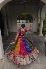 Thumbnail for Prazu Fashion Multi Color Georgette With Kutchi Gamthi Work Lehenga For Navratri - Distacart