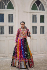 Thumbnail for Prazu Fashion Multi Color Georgette With Kutchi Gamthi Work Lehenga For Navratri - Distacart