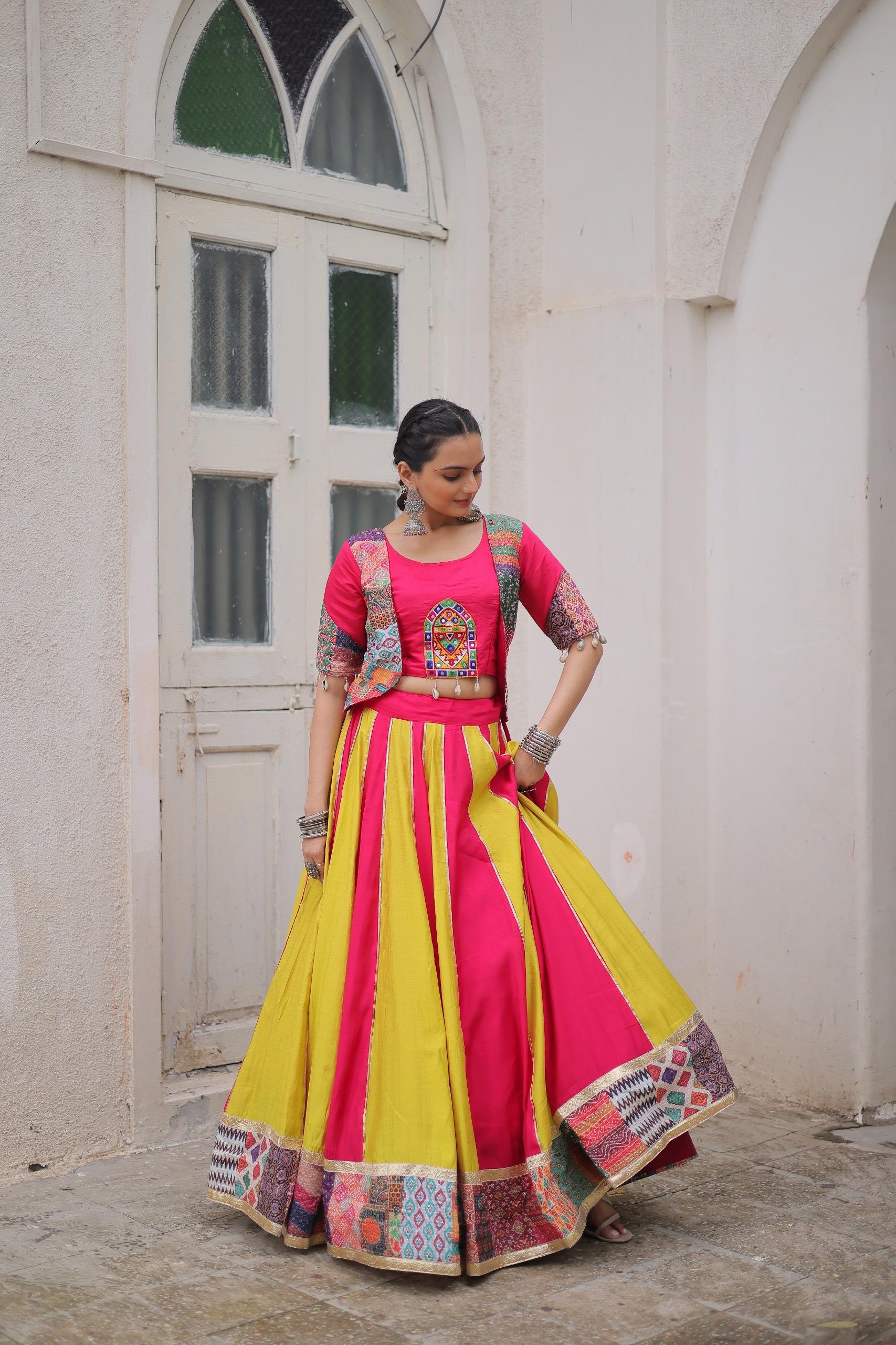 Prazu Fashion Pink Roman With Attractive Maslin Crochet Print Lehenga For Navratri - Distacart