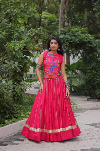 Lorenvalley Fashion Pink Roman Silk with Attractive Gota-Patti Lace Lehenga Choli