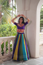 Thumbnail for Prazu Fashion Violet Roman With Gamthi Embroidered Lehenga For Navratri