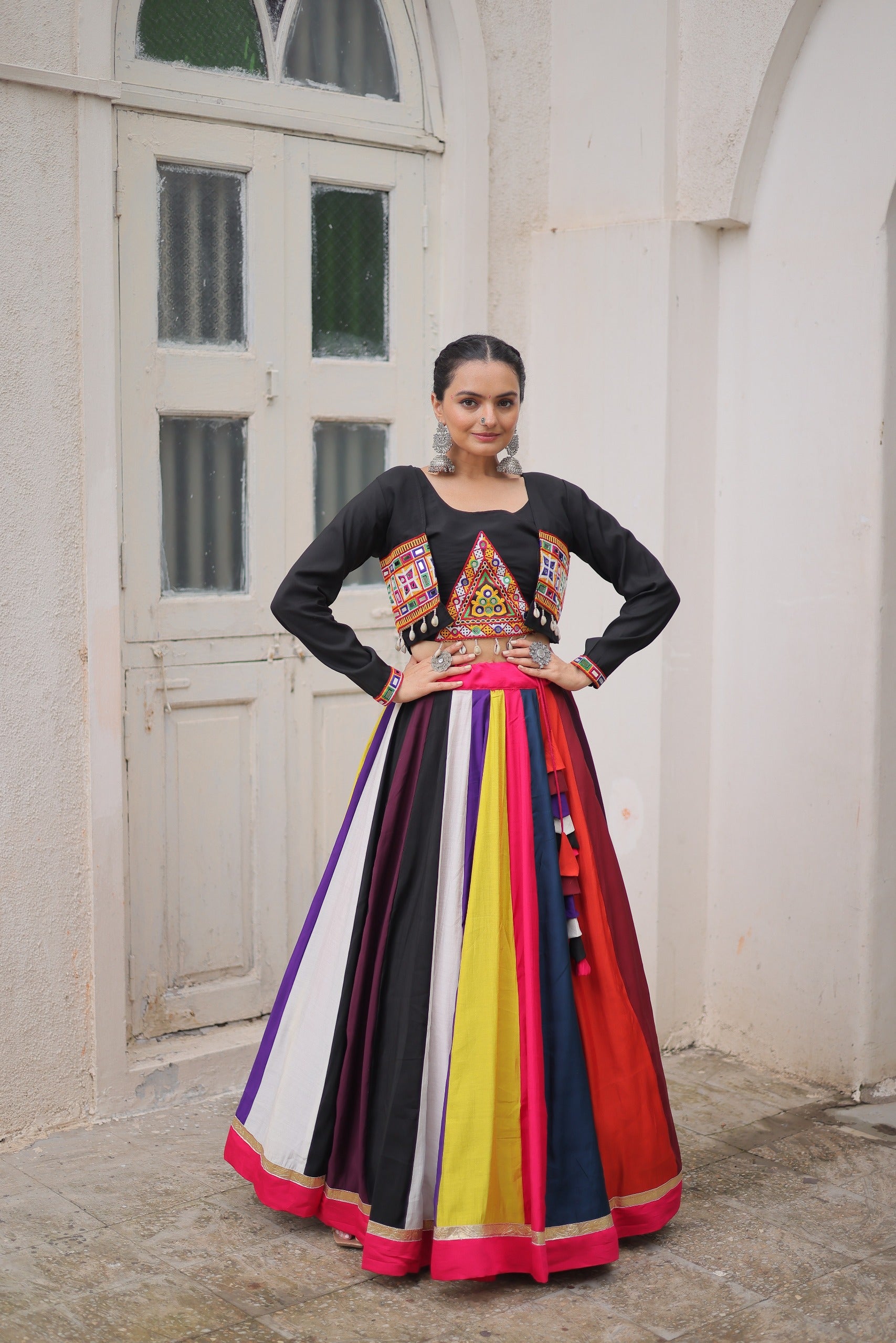 Prazu Fashion Black Roman With Gamthi Embroidered Lehenga For Navratri - Distacart