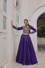 Thumbnail for Prazu Fashion Purple Roman Kutchi Gamthi Embroidered Work Lehenga For Navratri