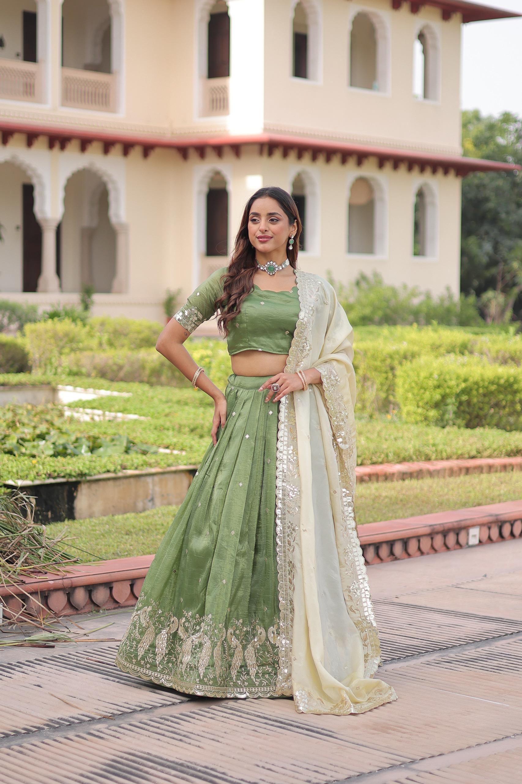 Prazu Fashion Mahendi Gold Crush With Sequins & Zari Embroidered Work Lehenga - Distacart