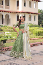 Thumbnail for Prazu Fashion Mahendi Gold Crush With Sequins & Zari Embroidered Work Lehenga - Distacart