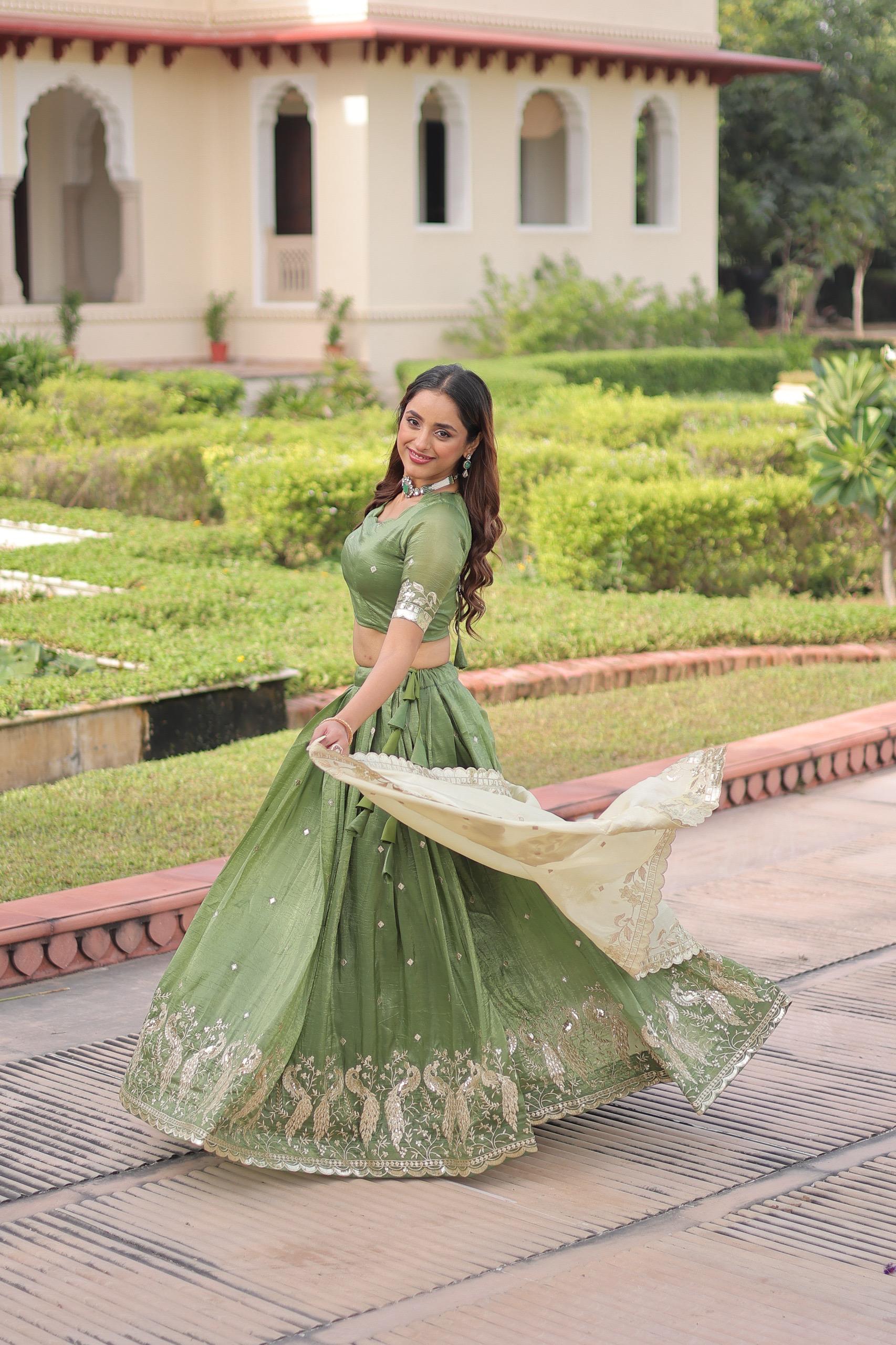 Prazu Fashion Mahendi Gold Crush With Sequins & Zari Embroidered Work Lehenga - Distacart
