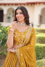 Thumbnail for Prazu Fashion Mustard Vichitra Silk With Heavy Sequins & Zari Embroidered Lehenga - Distacart