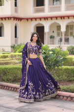 Thumbnail for Prazu Fashion Purple Vichitra Silk With Heavy Sequins & Zari Embroidered Lehenga - Distacart