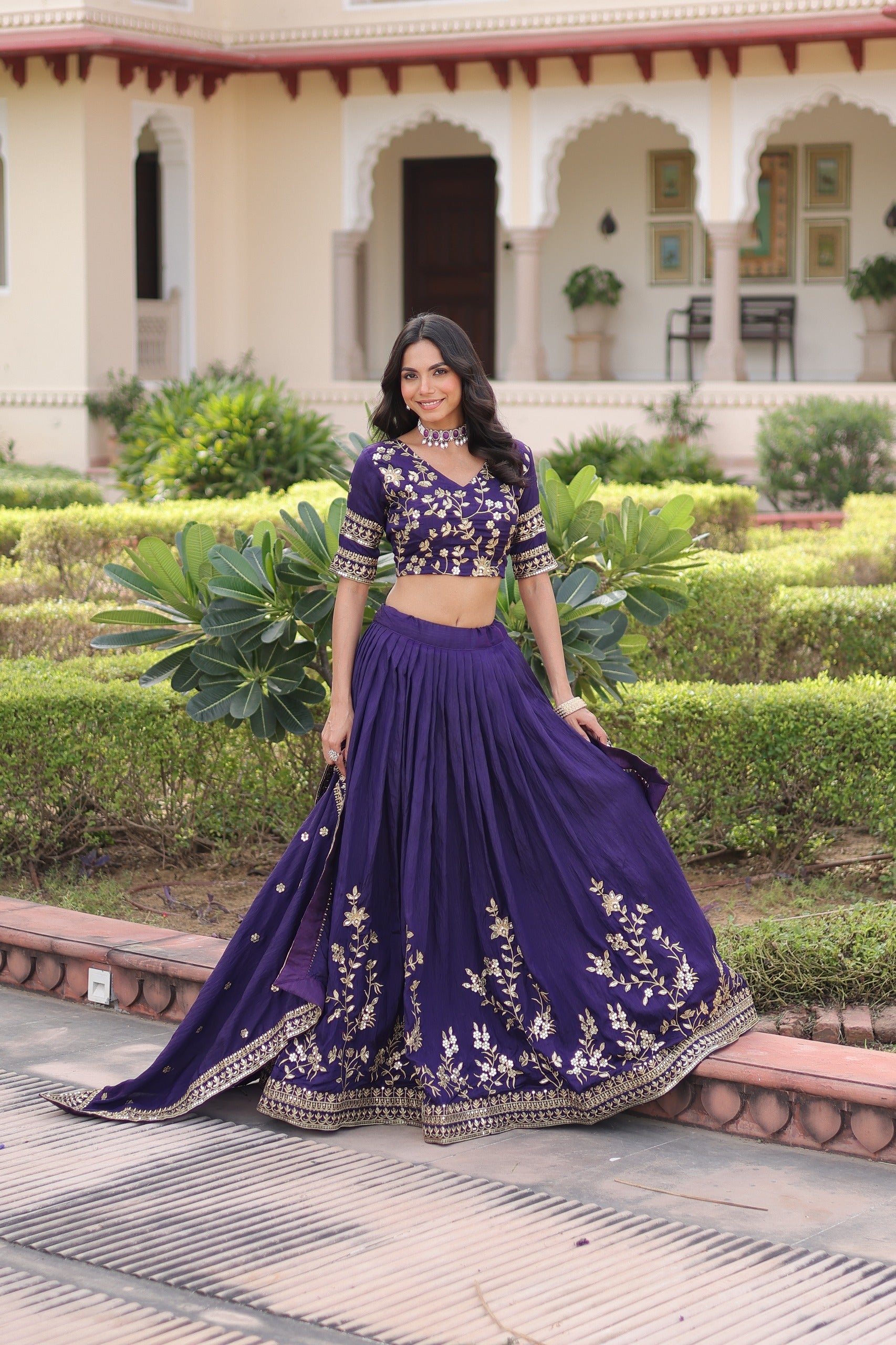 Prazu Fashion Purple Vichitra Silk With Heavy Sequins & Zari Embroidered Lehenga - Distacart