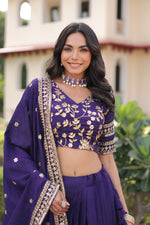 Thumbnail for Prazu Fashion Purple Vichitra Silk With Heavy Sequins & Zari Embroidered Lehenga - Distacart