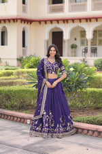 Thumbnail for Prazu Fashion Purple Vichitra Silk With Heavy Sequins & Zari Embroidered Lehenga - Distacart