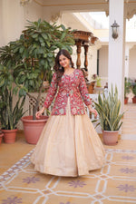 Thumbnail for Prazu Fashion Maroon Cosmos Weaving Jacquard Designer Lehenga - Distacart