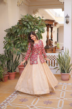 Thumbnail for Prazu Fashion Maroon Cosmos Weaving Jacquard Designer Lehenga - Distacart