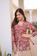 Thumbnail for Prazu Fashion Maroon Cosmos Weaving Jacquard Designer Lehenga - Distacart