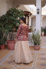 Thumbnail for Prazu Fashion Maroon Cosmos Weaving Jacquard Designer Lehenga - Distacart