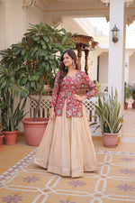 Thumbnail for Prazu Fashion Maroon Cosmos Weaving Jacquard Designer Lehenga - Distacart
