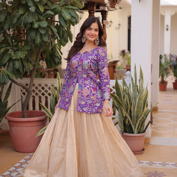 Prazu Fashion Purple Cosmos Weaving Jacquard Designer Lehenga - Distacart
