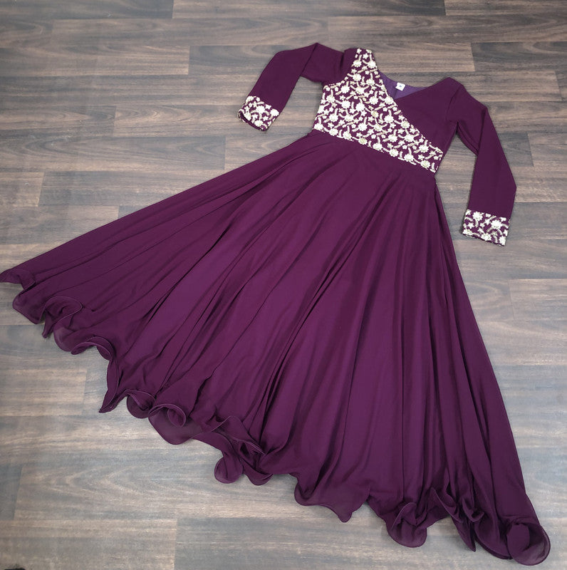 Jyoti Fashion Women's Wine Faux Blooming Sequins Embroidered Partywear Anarkali Dress - Distacart