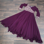 Thumbnail for Jyoti Fashion Women's Wine Faux Blooming Sequins Embroidered Partywear Anarkali Dress - Distacart