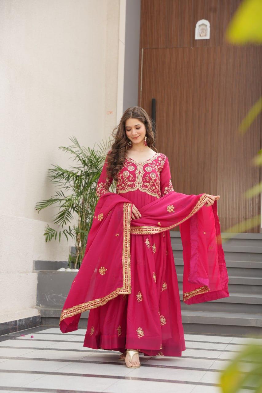 Prazu Fashion Pink Georgette Sequins & Zari Embroidery Gown