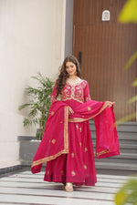 Thumbnail for Prazu Fashion Pink Georgette Sequins & Zari Embroidery Gown
