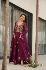 Thumbnail for Prazu Fashion Wine Georgette Sequins & Zari Embroidery Gown