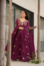 Thumbnail for Prazu Fashion Wine Georgette Sequins & Zari Embroidery Gown
