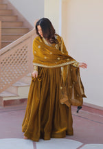 Thumbnail for Vedant Vastram Russian Silk Embroidery & Sequence Work Stitched Ethnic Gown-Mahendi