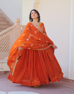 Thumbnail for Vedant Vastram Russian Silk Embroidery & Sequence Work Stitched Ethnic Gown-Orange