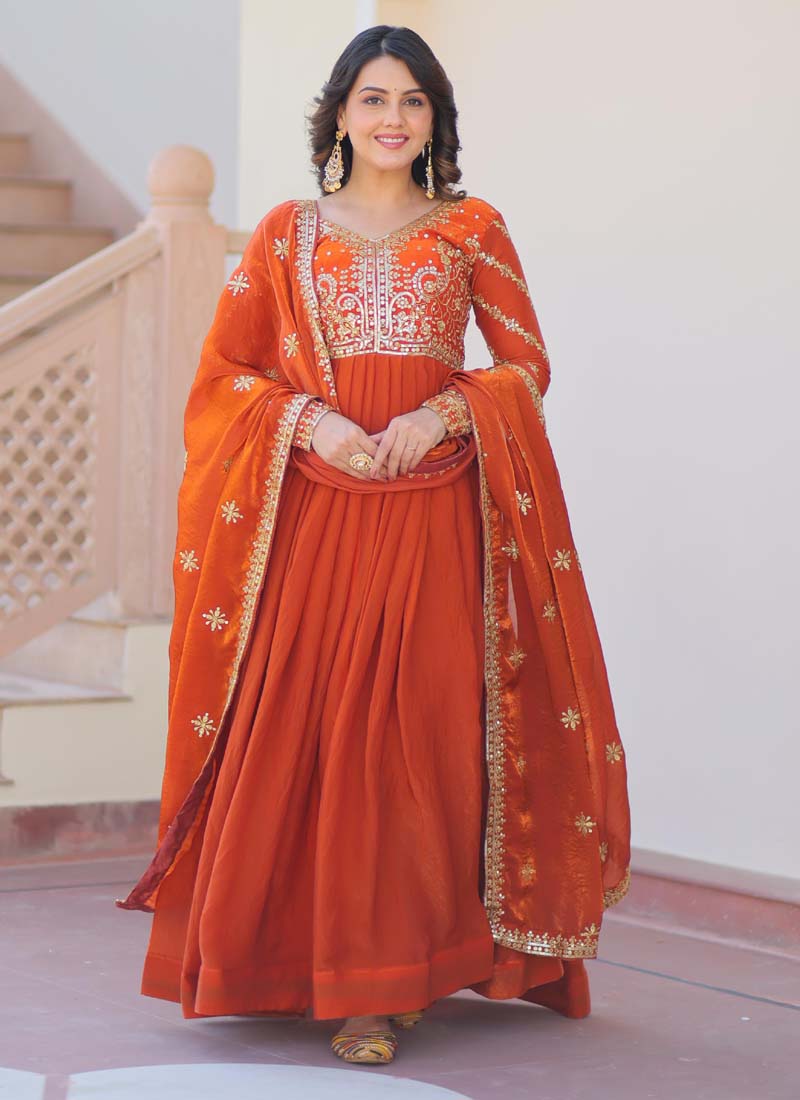 Prazu Fashion Fanta Silk Embroidered Gown With Dupatta
