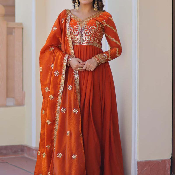 Prazu Fashion Fanta Silk Embroidered Gown With Dupatta - Distacart