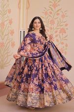 Thumbnail for Vedant Vastram Russian Silk Embroidery & Sequence Work Stitched Ethnic Gown-Purple