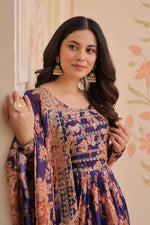 Thumbnail for Vedant Vastram Russian Silk Embroidery & Sequence Work Stitched Ethnic Gown-Purple