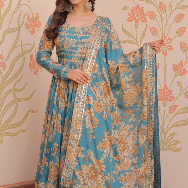 Vedant Vastram Russian Silk Embroidery & Sequence Work Stitched Ethnic Gown-Rama