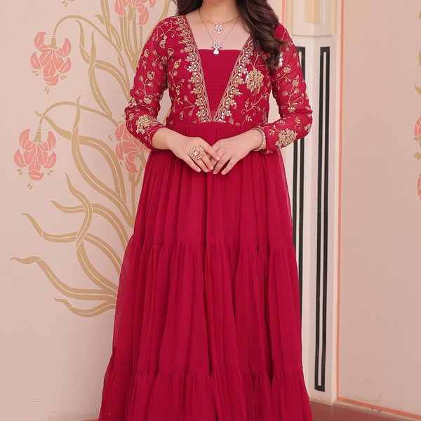Vedant Vastram Georgette Embroidery & Sequence Work Stitched Ethnic Gown-Pink