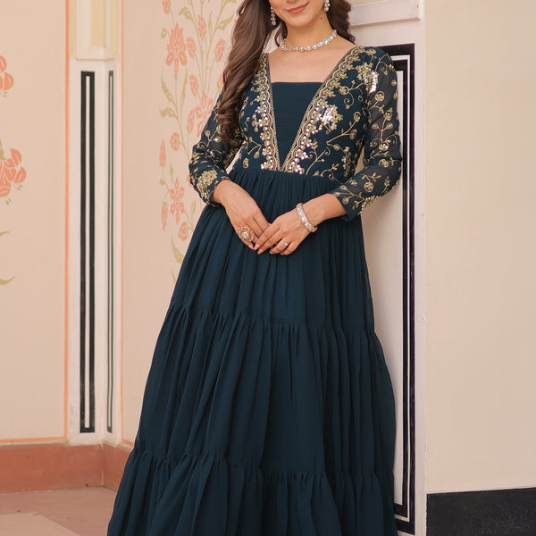 Vedant Vastram Georgette Embroidery & Sequence Work Stitched Ethnic Gown-Rama