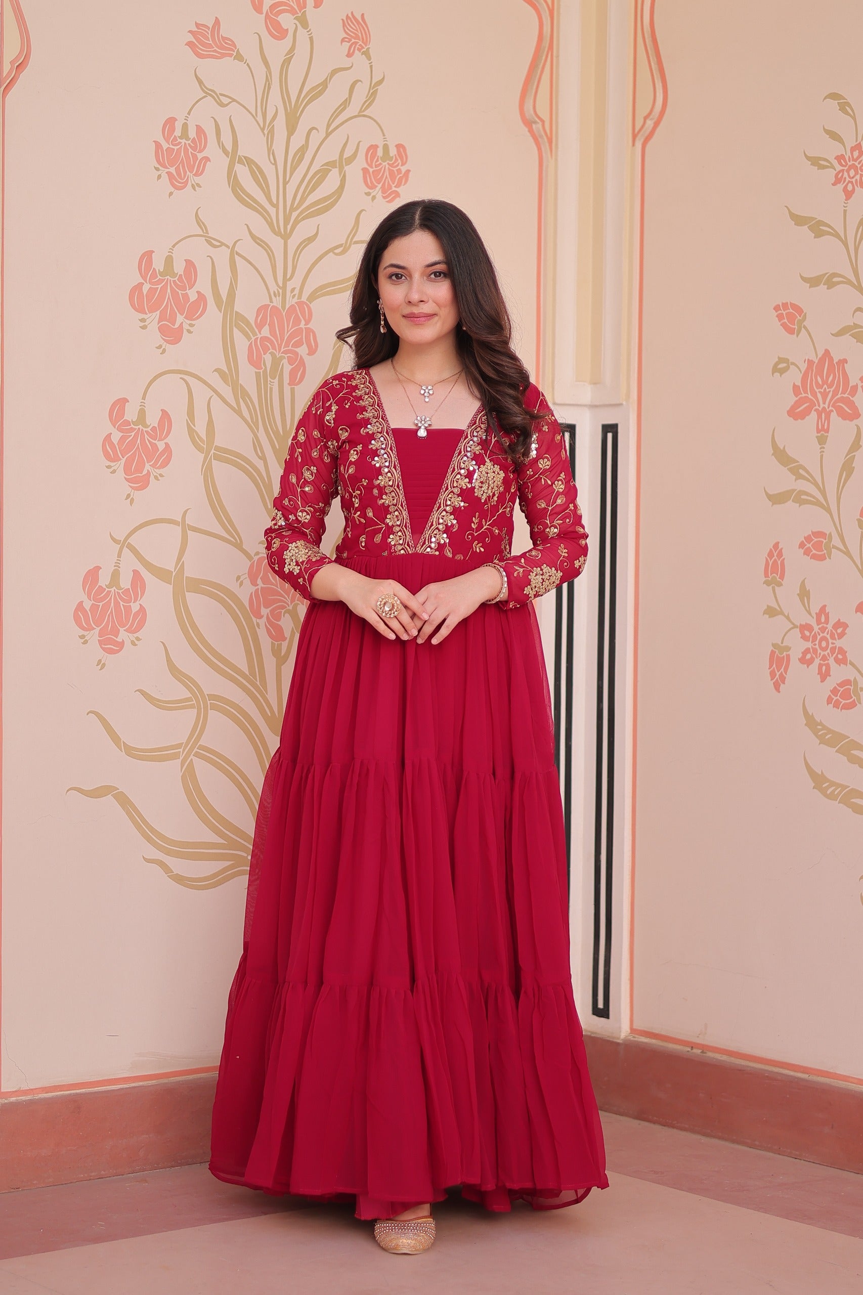 Prazu Fashion Pink Georgette Embroidered Designer Gown - Distacart
