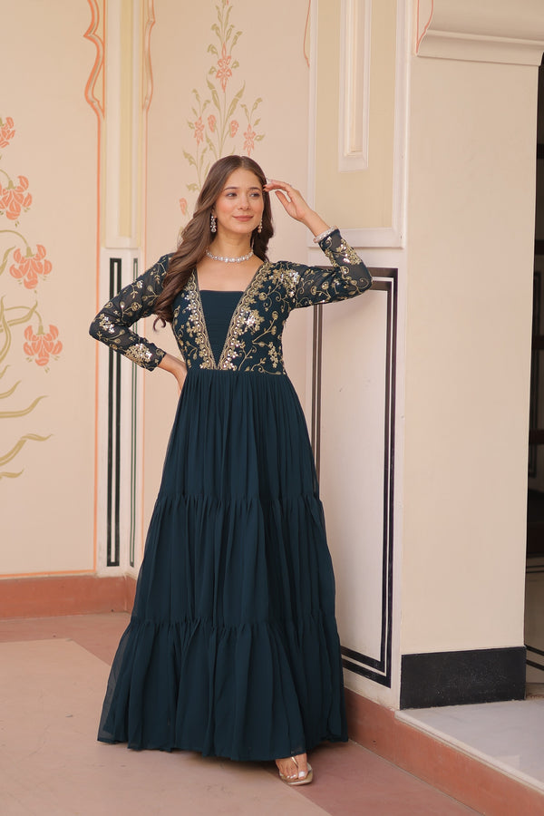 Prazu Fashion Rama Georgette Embroidered Designer Gown