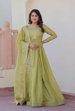 Thumbnail for Vedant Vastram Russian Silk Embroidery & Sequence Work Stitched Ethnic Gown-Pista - Distacart