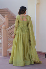 Thumbnail for Vedant Vastram Russian Silk Embroidery & Sequence Work Stitched Ethnic Gown-Pista - Distacart