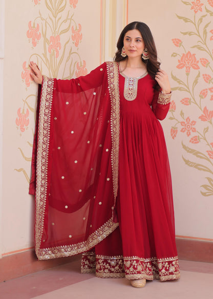 Vedant Vastram Georgette Embroidery & Sequence Work Stitched Ethnic Gown-Maroon - Distacart
