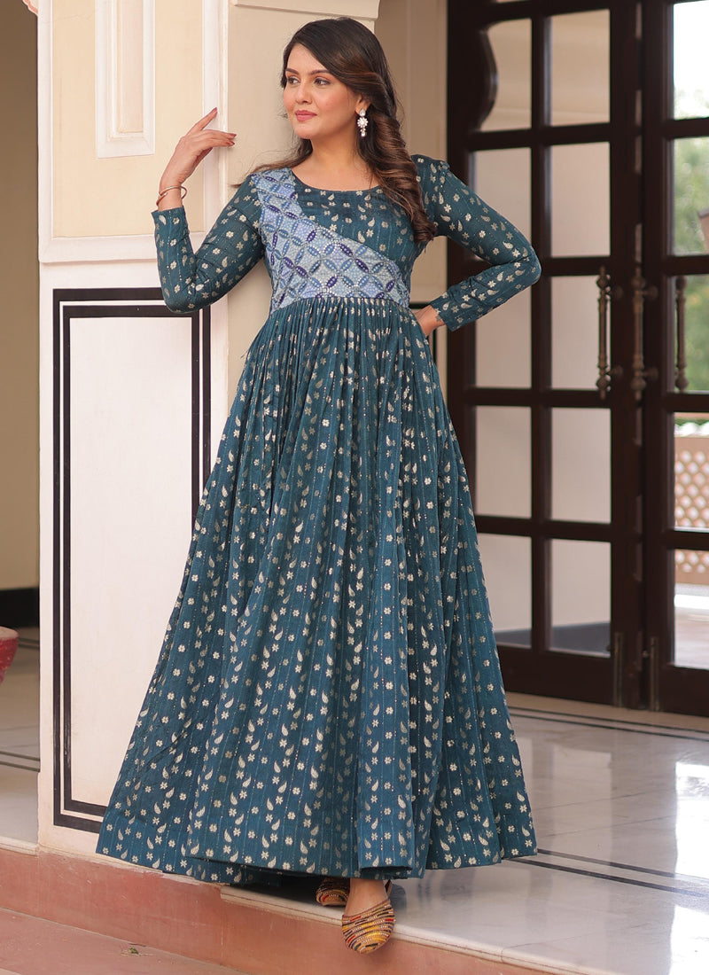 Prazu Fashion Rama Silk Position Print Jacquard Weaving Gown