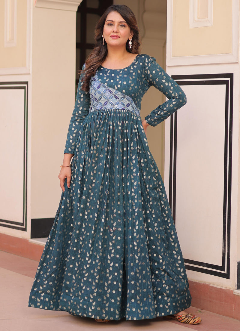 Prazu Fashion Rama Silk Position Print Jacquard Weaving Gown