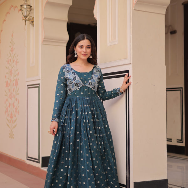 Prazu Fashion Rama Position Print Choli With Staple Jequard Weaving Work Gown - Distacart