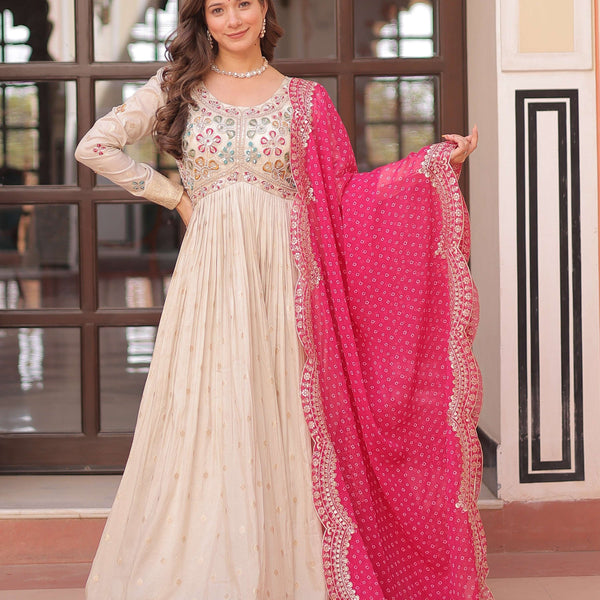 Vedant Vastram Russian Silk Embroidery & Sequence Work Stitched Ethnic Gown-Pink